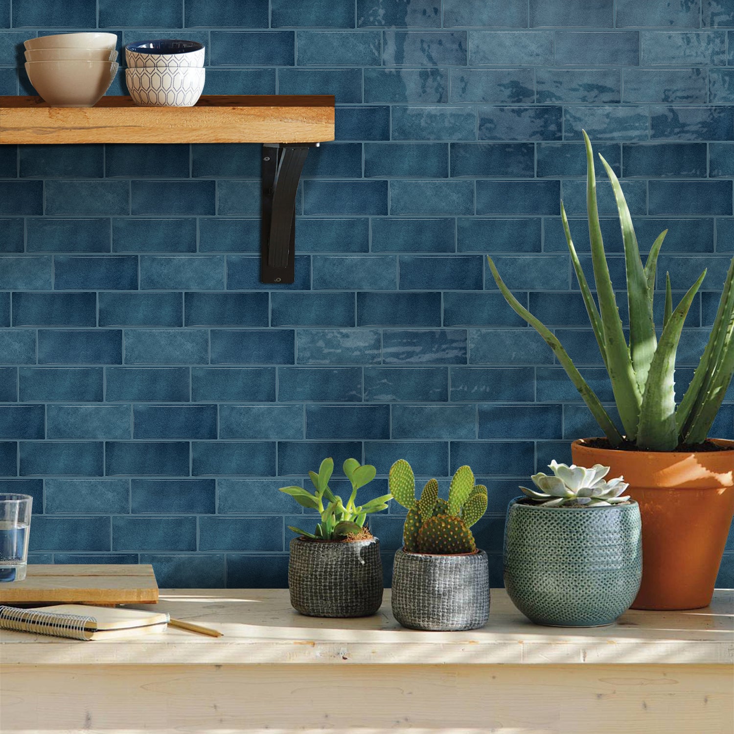 High Gloss 3D Metro Tiles - Navy Blue - Self Adhesive Bathroom & Splashback