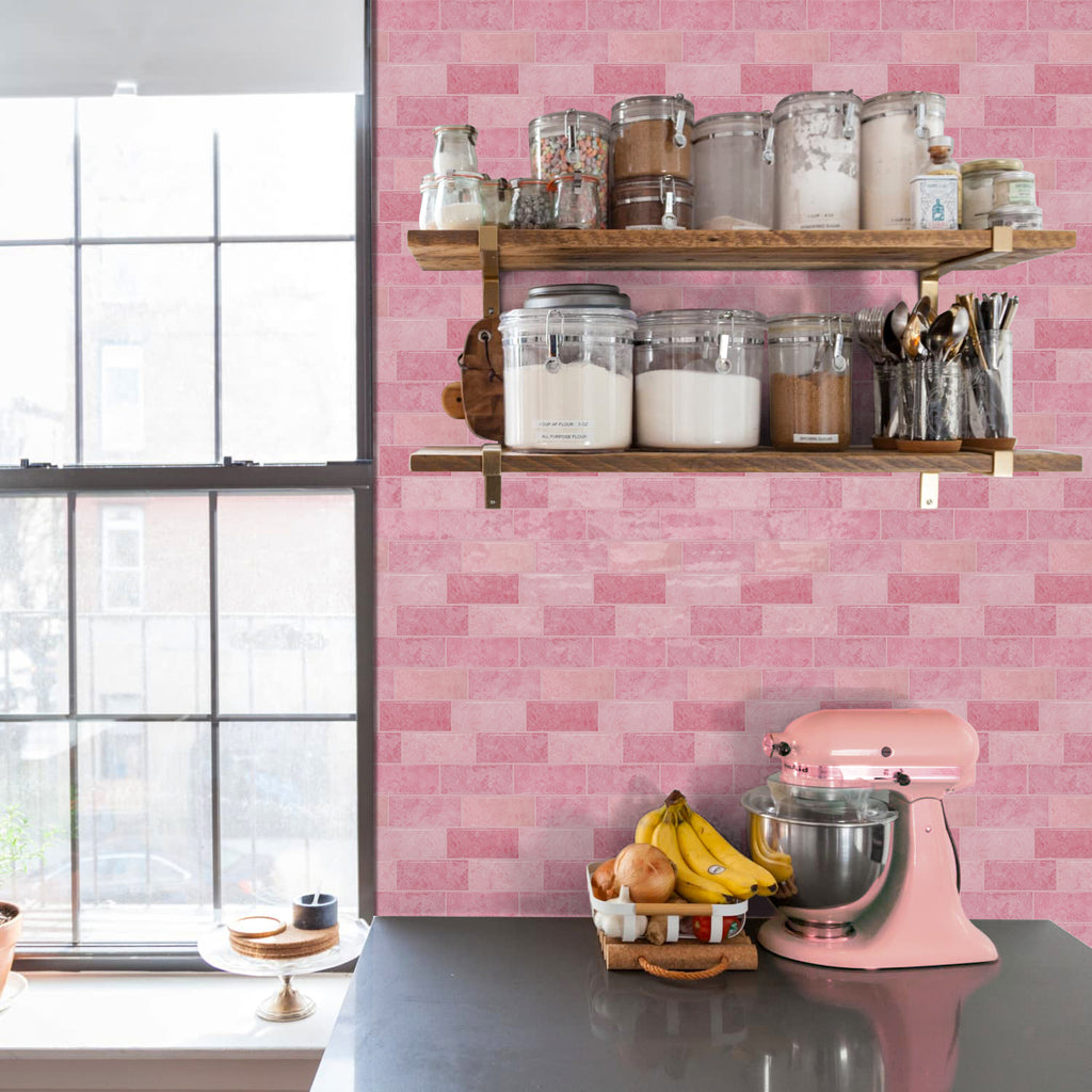 High Gloss 3D Metro Tiles - Sakura Pink - Self Adhesive Bathroom & Kitchen Splashback