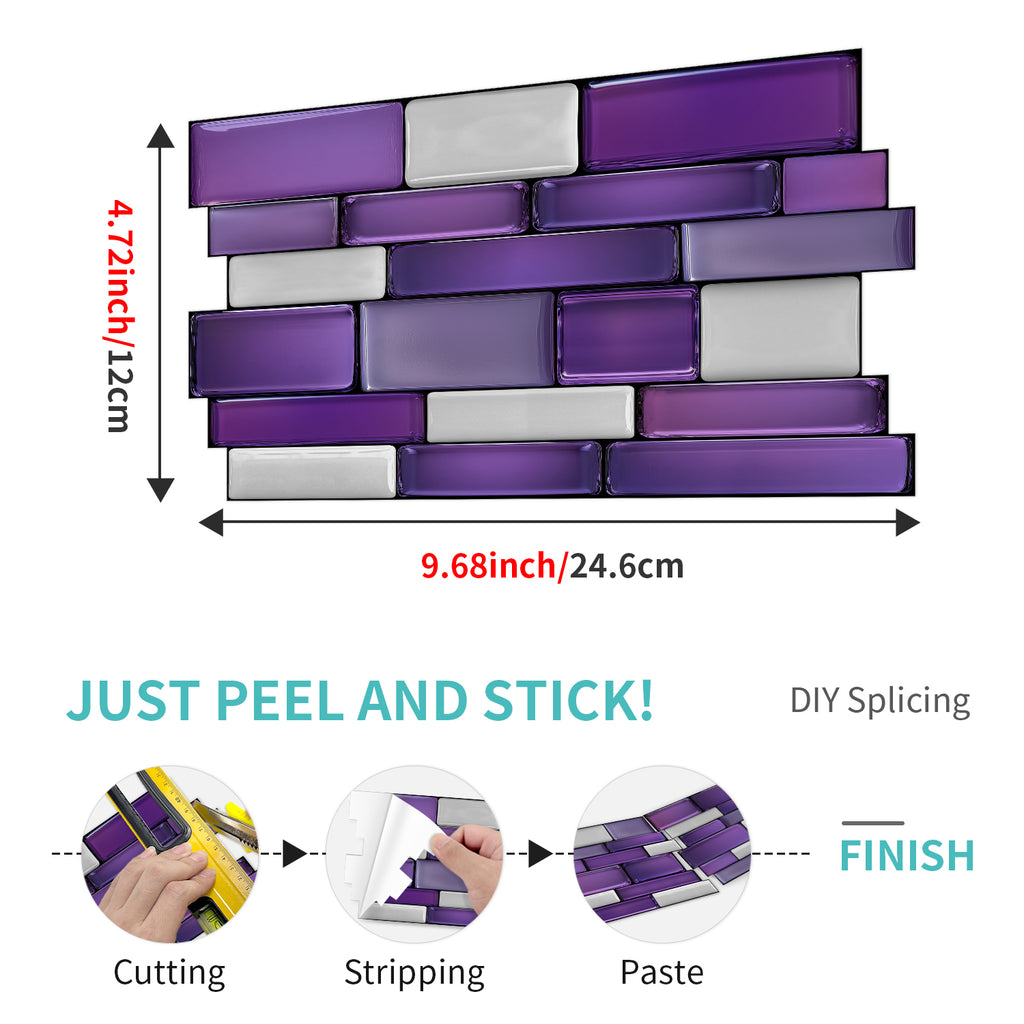 Linear Mosaic Tile Stickers - Purple Stone - High Gloss Crystal Film