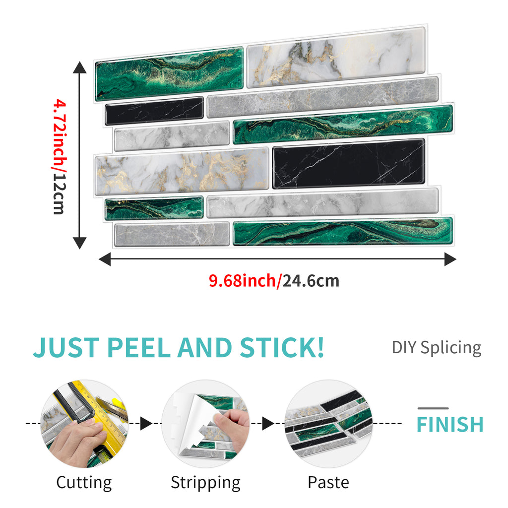 Linear Mosaic Tile Stickers - Gray Green - High Gloss Crystal Film