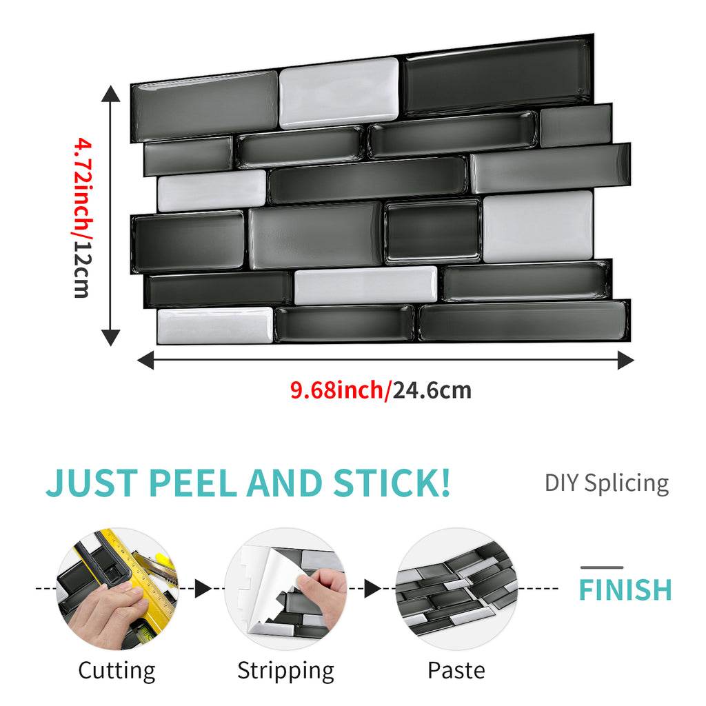 Linear Mosaic Tile Stickers - Black Stone - High Gloss Crystal Film