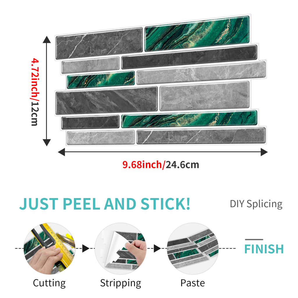 Linear Mosaic Tile Stickers - Green Stone - High Gloss Crystal Film