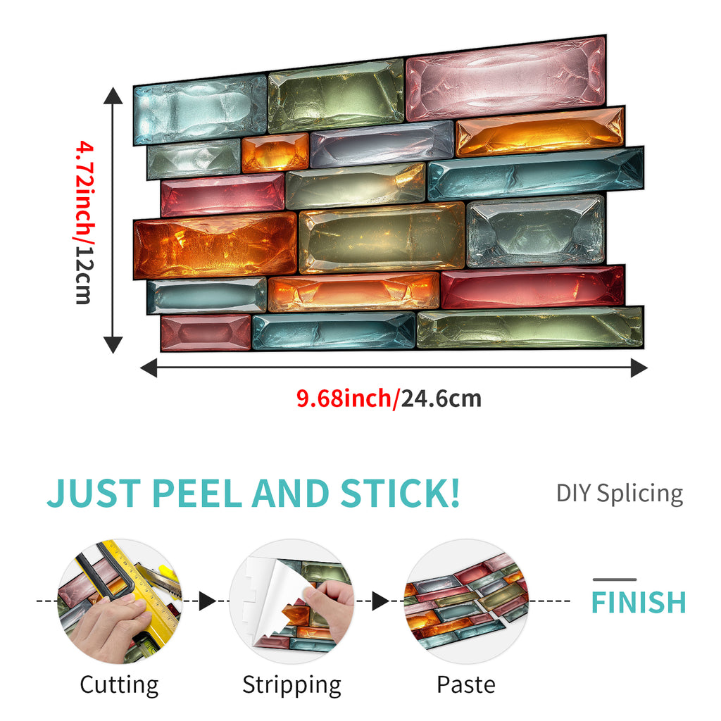 Linear Mosaic Tile Stickers - Colorful Glass - High Gloss Crystal Film