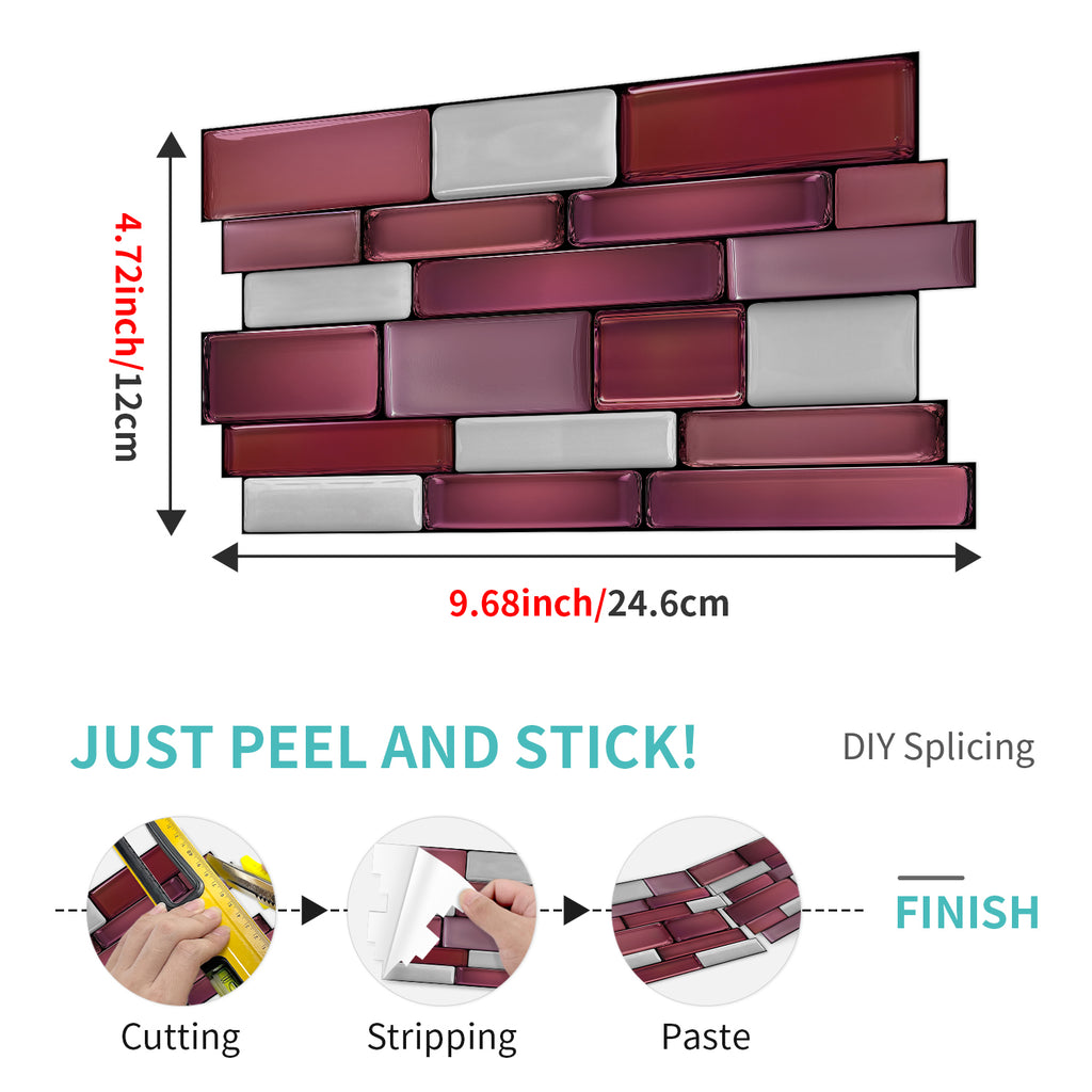Linear Mosaic Tile Stickers - Dark Red - High Gloss Crystal Film
