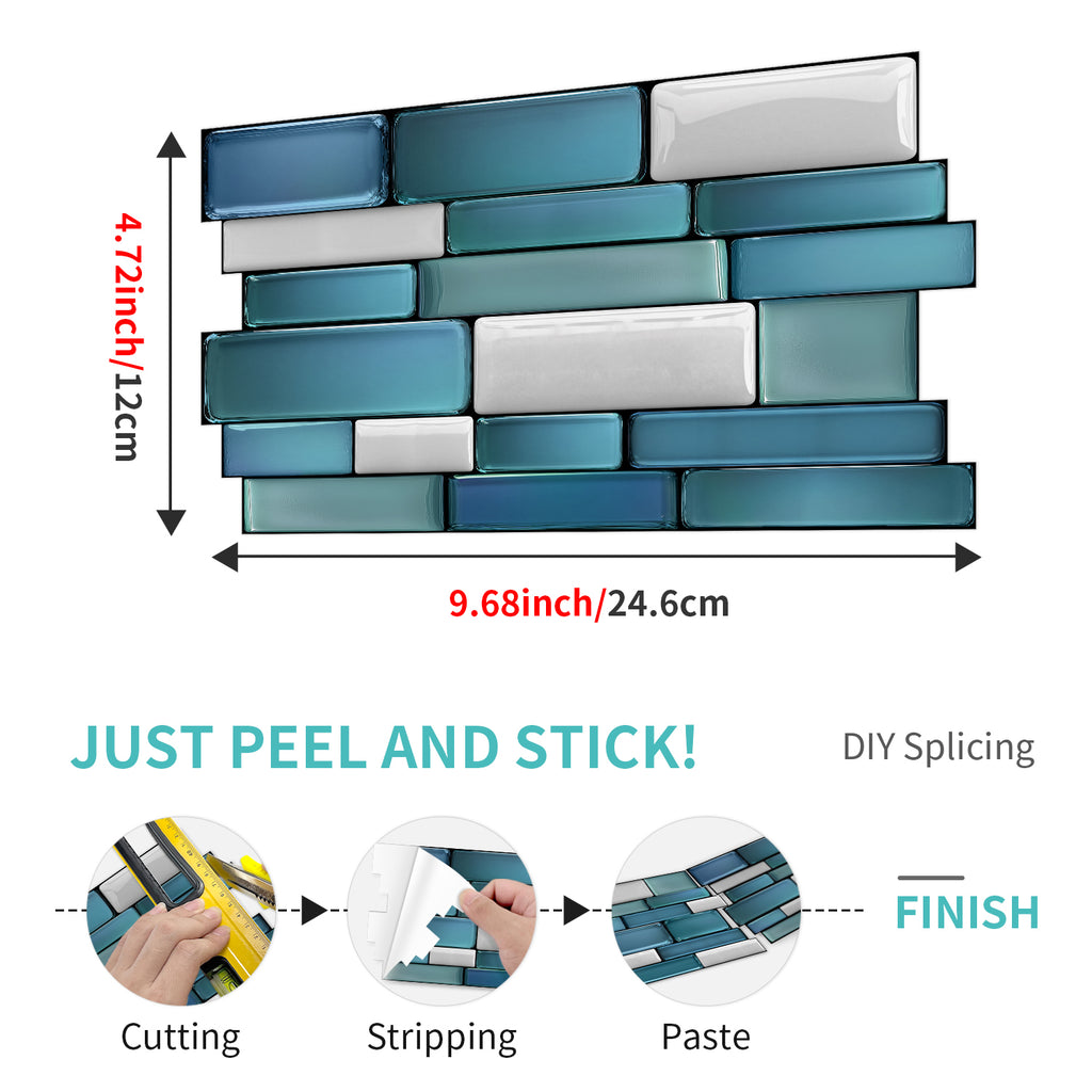 Linear Mosaic Tile Stickers - Lake Blue - High Gloss Crystal Film