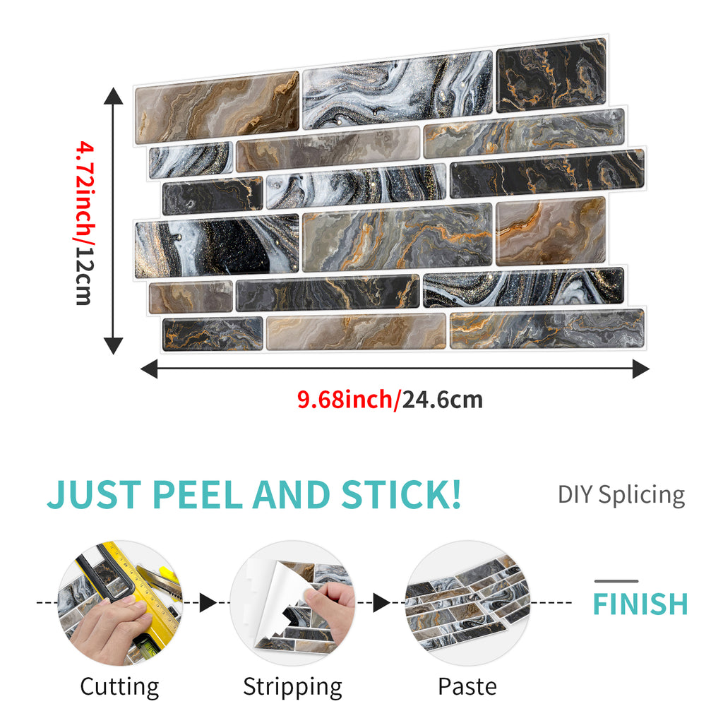 Linear Mosaic Tile Stickers - Grey Brown - High Gloss Crystal Film