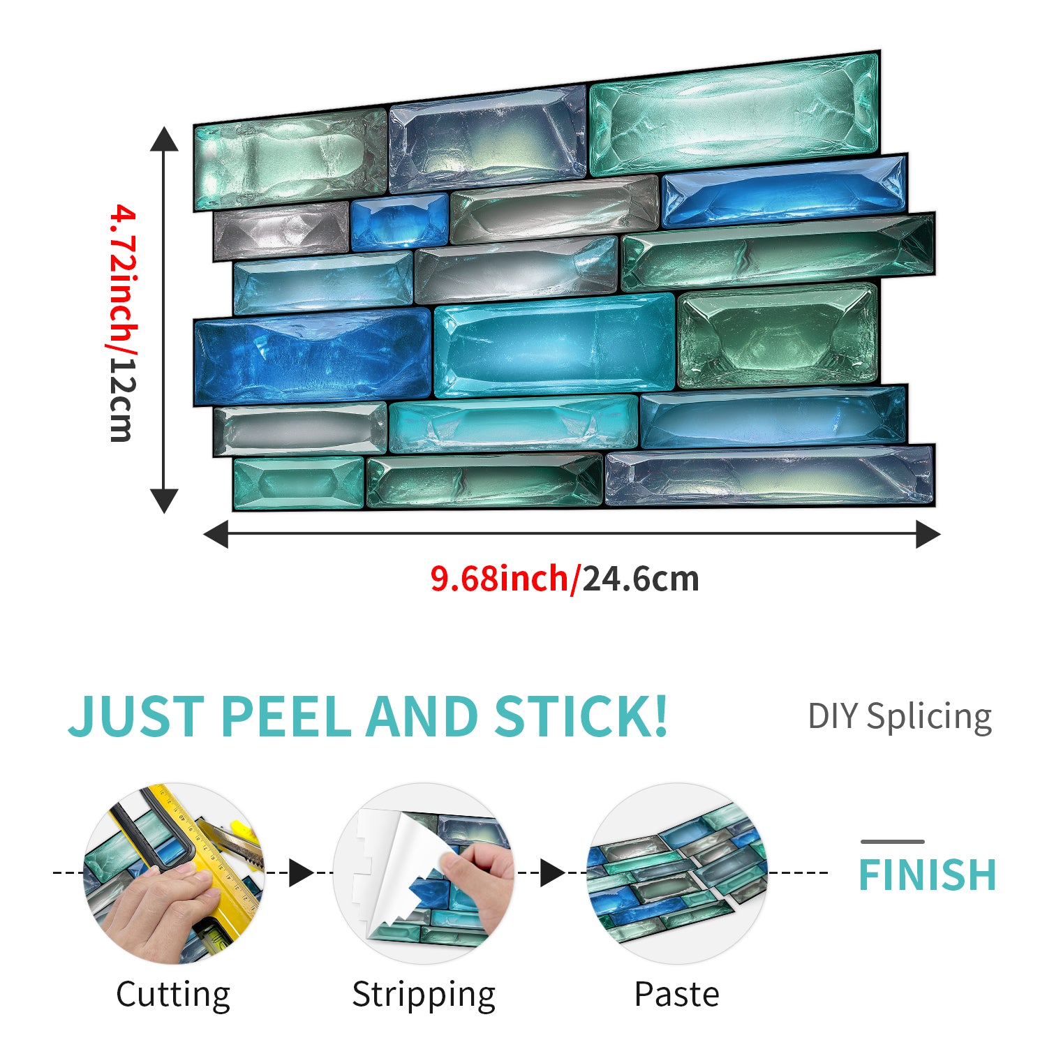 Linear Mosaic Tile Stickers - Bule Green - High Gloss Crystal Film