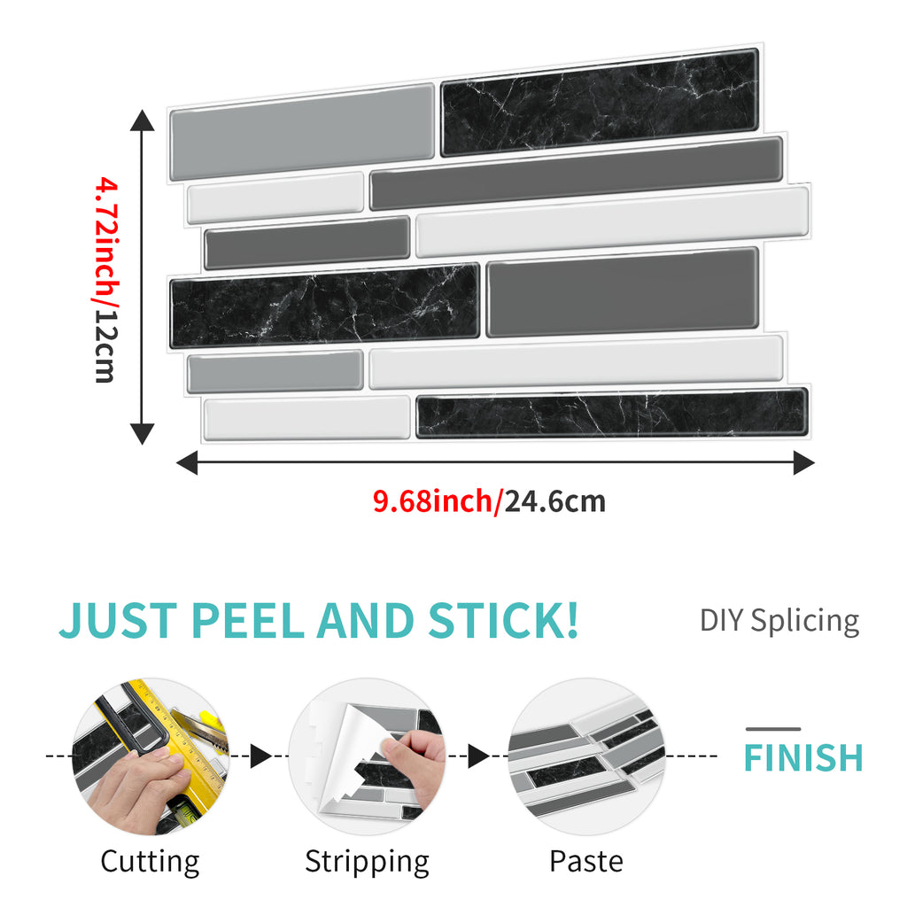 Linear Mosaic Tile Stickers - Gray Black - High Gloss Crystal Film