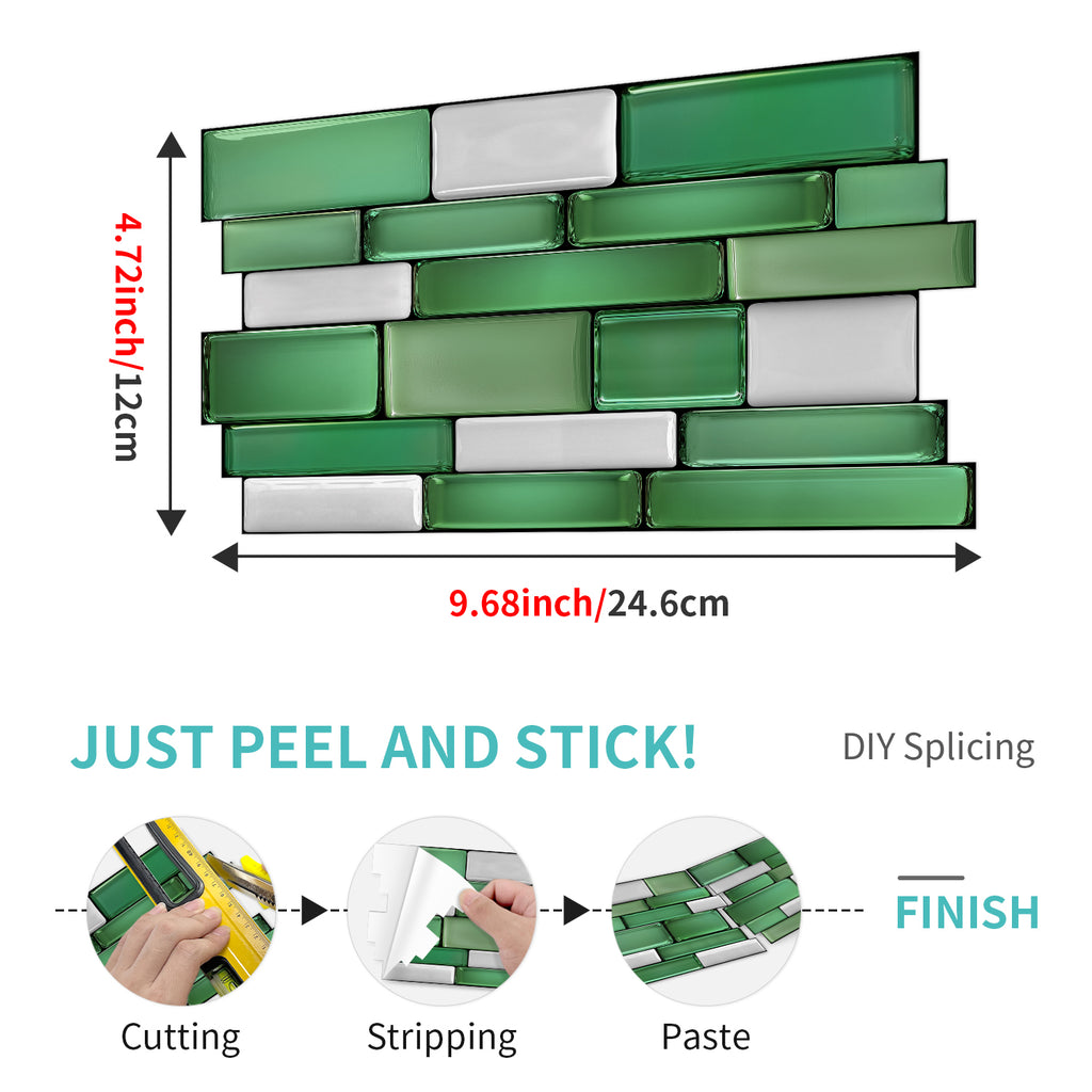 Linear Mosaic Tile Stickers - Emerald Green - High Gloss Crystal Film