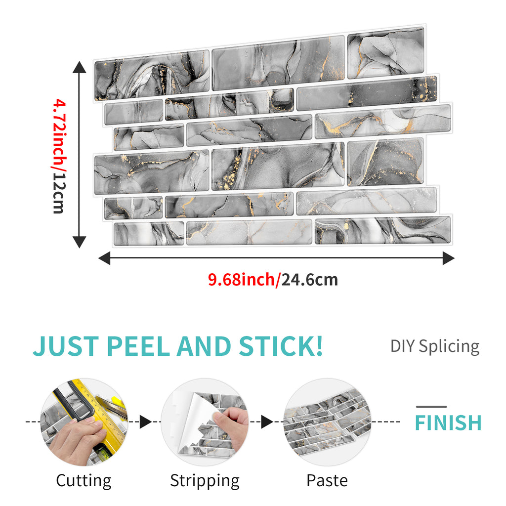 Linear Mosaic Tile Stickers - Rock Gray - High Gloss Crystal Film