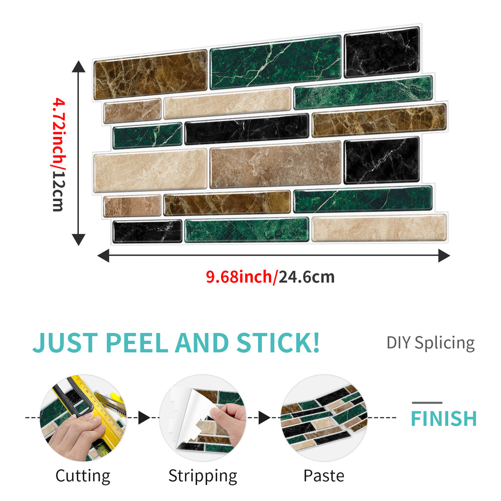 Linear Mosaic Tile Stickers - Brown Green - High Gloss Crystal Film