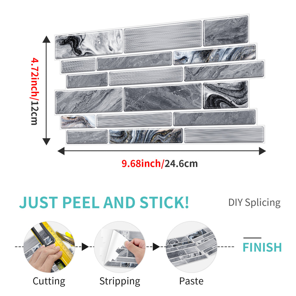 Linear Mosaic Tile Stickers - Silver Gray - High Gloss Crystal Film