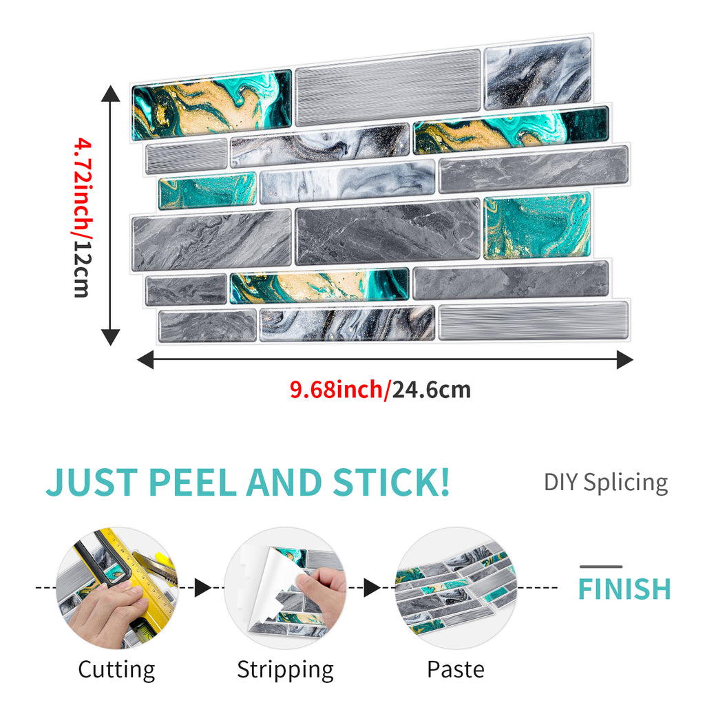Linear Mosaic Tile Stickers - Cyan Gray - High Gloss Crystal Film