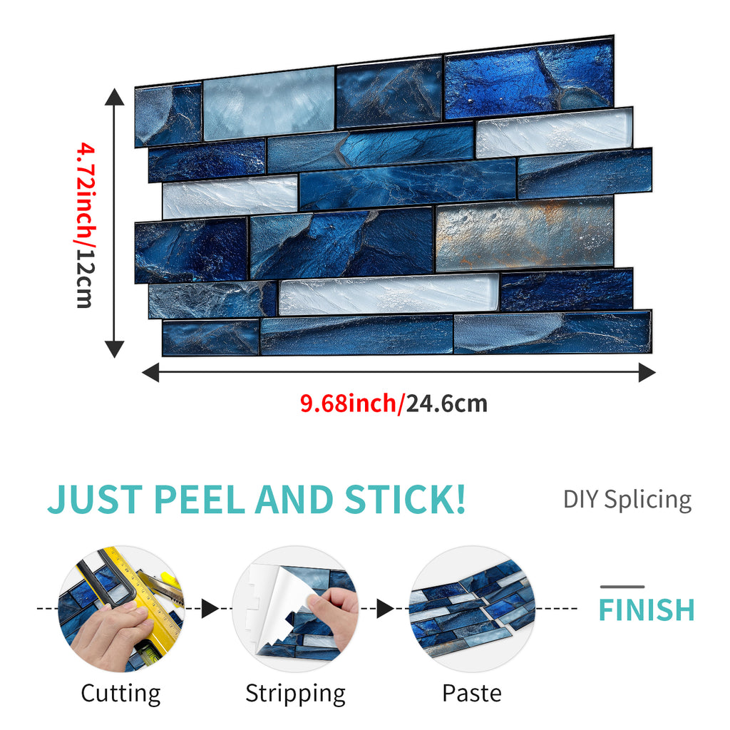 Linear Mosaic Tile Stickers - Sapphire Blue - High Gloss Crystal Film